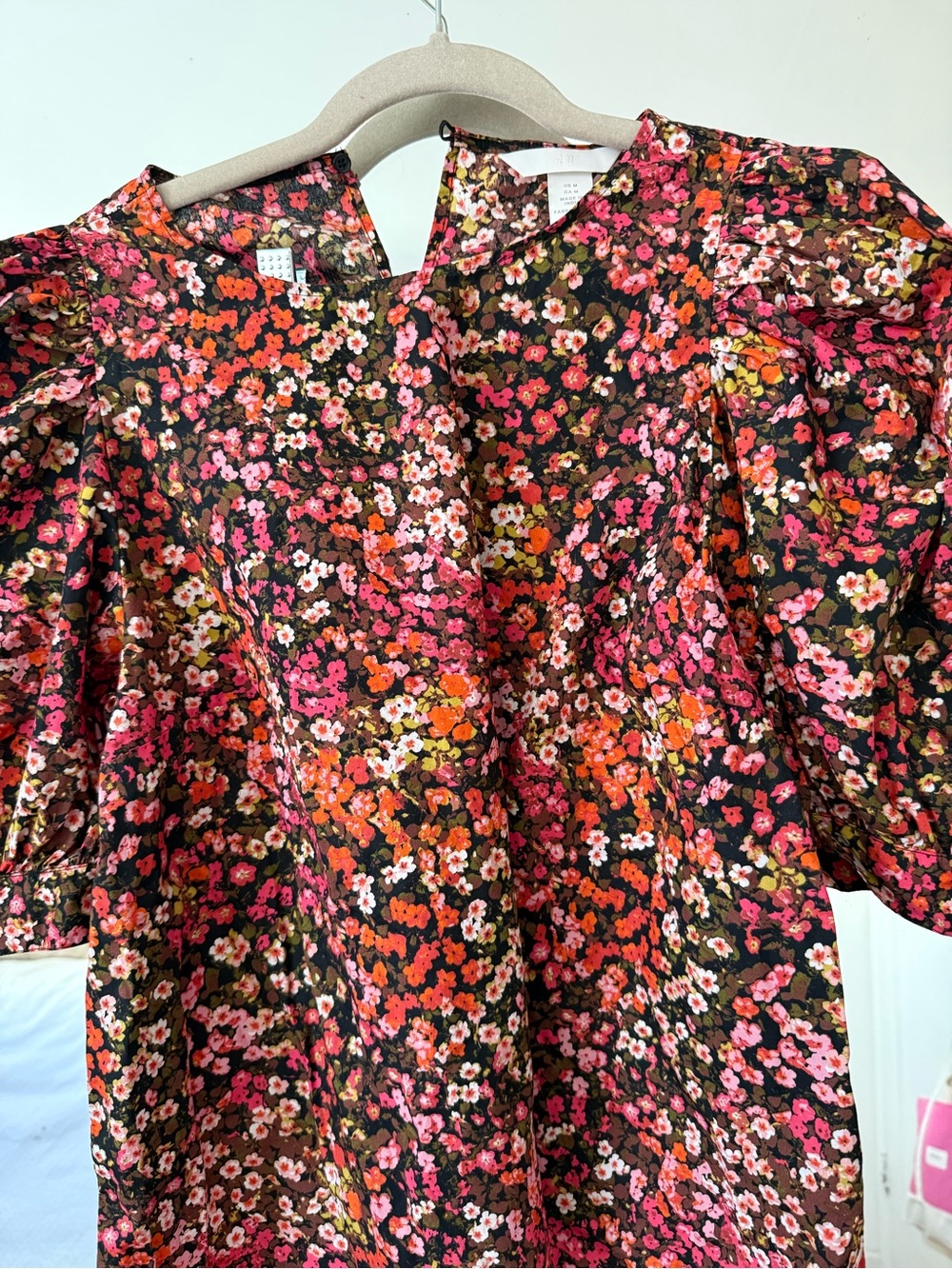 H&M Floral Blouse in Black, Pink, Orange, Green